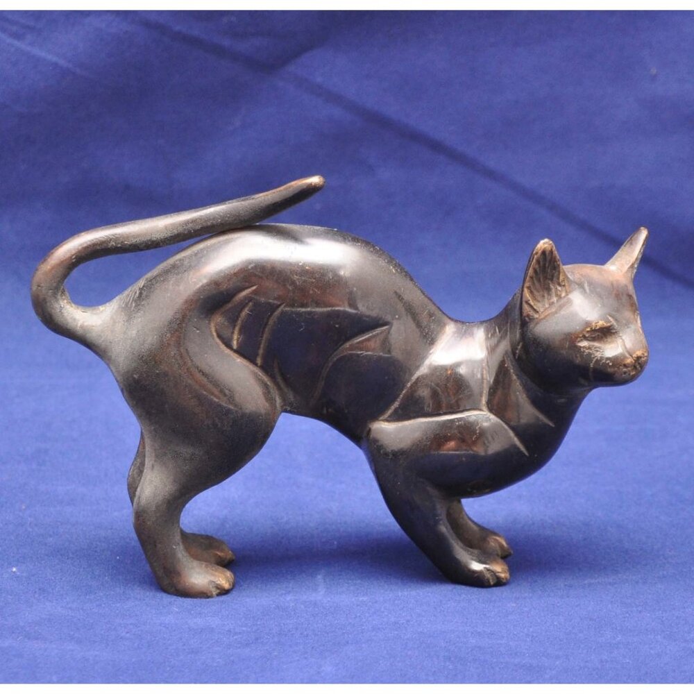 Bronze Cat Figure Arched back 4" tall VTG Feline
